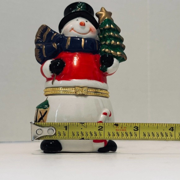 Christmas Snowman Hinged Box w/Tree and Scarf. 4.75" high x 2.5" wide Holiday - Picture 4 of 11